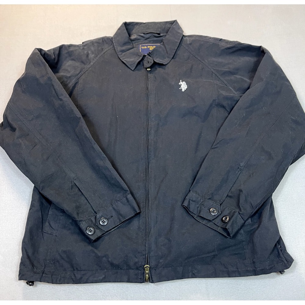 U.S. POLO ASSN. Jacket Pocket Golf Large L Black Vented Full Zip Coat White Pony